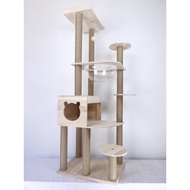 [5%OFF] 7 Layers Solid Oak Wood 164CM Height Cat Tree Cat Condo with Scratcher Cat Tower