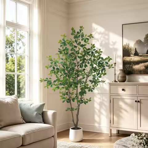 5/6/7ft Faux Black Olive Tree Faux Plants Indoor Large Tall Tree in White Round Pot Aritificial Euca