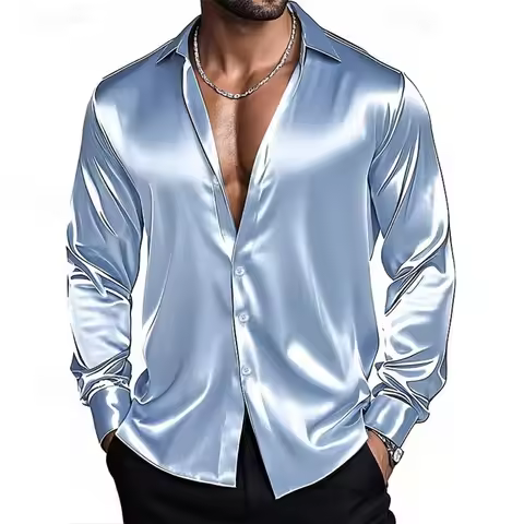 Men's Silk Shirt Men's Shirt, Silk Satin Shirt, Formal Shirt, Casual Shirt, Button Up Shirt, Plain B