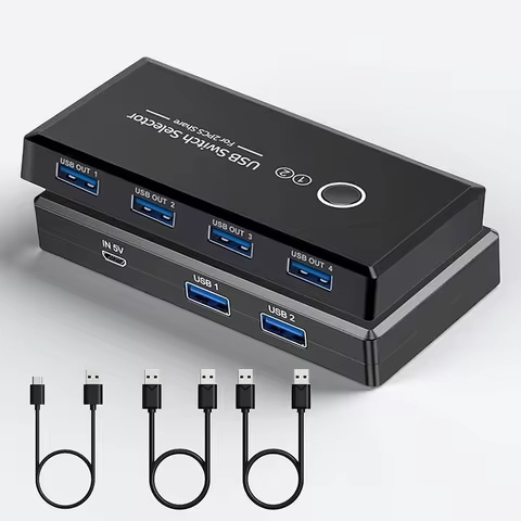 USB Switch Selector 2 Computers Share 4 USB Devices for PC Laptop Mouse Keyboard Printer Scanner One