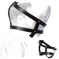MFMYEE BDSM Head Harness - Fetish Leather Belt Mask, Bondage Leash Gags & Muzzle, Spreader Mouth Gag