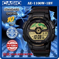 CASIO AE-1100W-1BV STANDARD DIGITAL WATCH WORLD MAP TIME 10YEAR BATTERY ALARM TIMER STOPWATCH LED LI
