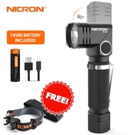 NICRON Led Flashlight B74E B74T RED Light B74UV UV Light Handfree Dual Fuel 90° Twist Rotary Clip 60