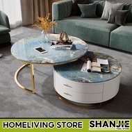 DF Round 2 In 1 Light Luxury Living Room Coffee Coffee Table With Drawer Table fos