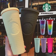 Starbucks Tumbler Reusable Straw Cup water bottle Frosted Durian Series Diamond Studded Cup Silver Plaid Grid Pattern Shinning cup