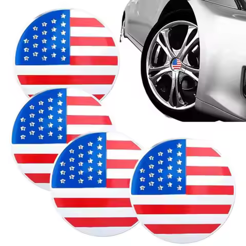 Wheel Center Cover Decal 4pcs Car Wheel Rim Aluminium Alloy Cover in Us Flag Vehicle Wheel Stickers 