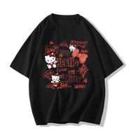 KEYINGNG Áo Thun Nữ Tay Ngắn Dễ Thương In Hoa Hello Kitty