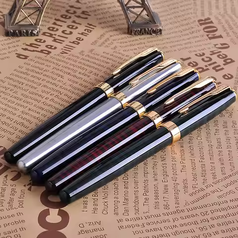 Promotion Wholesale 5Pcs/set Baoer 388 Luxury Gold Clip Fountain Pen Mix Colors 0.5mm Nib Metal Ink 
