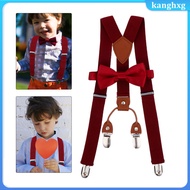 📎 1Set Kids Suspenders Bow Tie Set Knit Dark Red for Parties School