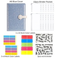 A5 A6 Metallic PU 12pcs binder pocket labels stickers Cash Budget Planner 6 Ring Binder Loose Leaf B