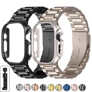 PC Case+Stainless Steel Metal  Strap for Apple Watch 46mm 42mm 44mm 45mm 41mm 40mm L Stainless Steel