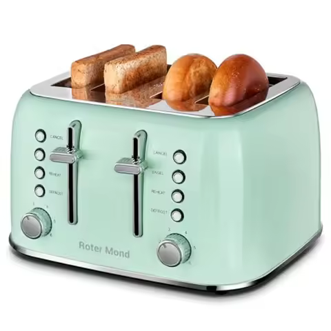4-Slice Retro Stainless Steel Toaster with Extra Wide Slots Bagel Defrost Reheat Function Dual Indep