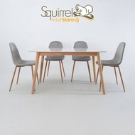 Squirrel Sintered Stone Marble Dining Table T18-1 (White) with 4 Chairs (1+4 Set) / meja makan denga