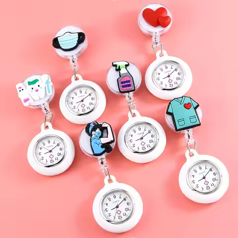 1pc new cartoon nurse watch, retractable nurse watch, cute chest watch, student exam medical pocket 