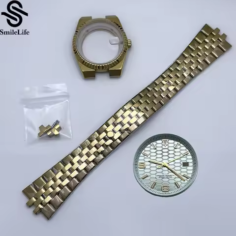 SmileLife 39.5mm Land-Dweller Gold Watch Case With Strap With 33.8mm Dial Green Luminous Sapphire Gl