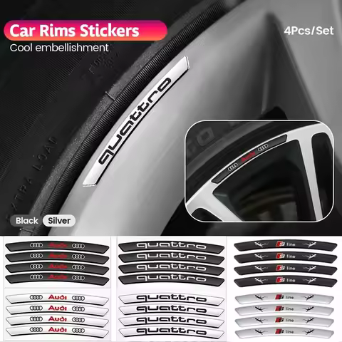 4Pcs Aluminum Logo Car Wheel Rim Hub Sticker Car Decoration For Audi sline A4 B7 B8 B9 A3 8P 8V 8L A