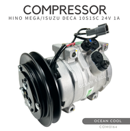 คอมเพรสเซอร์ ฮีโน่ เมก้า  อีซูซุ เดก้า 10S15C ร่องเอ 24 โวลต์ ออกขวา - ขาตรง COM0164 COMPRESSOR HINO