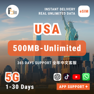 USA 5G eSIM | 3/5/7/30-Day Plan | Real Unlimited/1GB/2GB Daily | QR Code Email Instant Delivery | Ne