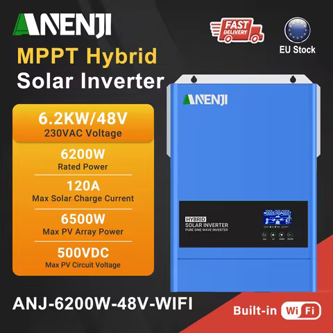 ANENJI 4.2KW 24V 6.2KW 48V Hybrid Solar Inverters 220V Pure Sine Wave WIFI MPPT Inverter inversor so