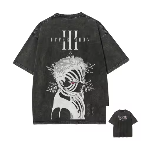 Demon Slayer Vintage T-Shirt Akaza Distressed Cotton Tee Men Women Oversized Comfort Fit Streetwear 