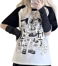 Y2K Harajuku Kawaii Gothic Clothes Casual Soft Raglan Sleeve Crewneck Cute Cartoon Gyaru Girl Print