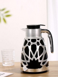 1 件 1000 毫升黑白銀色不鏽鋼阿拉伯風格熱咖啡壺雙壁熱飲,12 小時熱和 24 小時冷保溫,咖啡機,咖啡機茶壺水瓶
