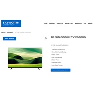 SKYWORTH NEW 32'' HD / 43'' 2K GOOGLE TV (SMART TV) E6800G 32E6800G 43E6800G,Ultra-Slim Metal Design