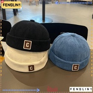 FENGLIN Brimless Hat, Solid Color Adjustable Design Kids Docker Cap,  Warm Fabric Corduroy C Letter 