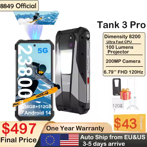 8849 Tank 3 Pro Unihertz Rugged Smartphone 5G with 100 Lumens Projector 32/36GB 512GB 23800mAh Andro