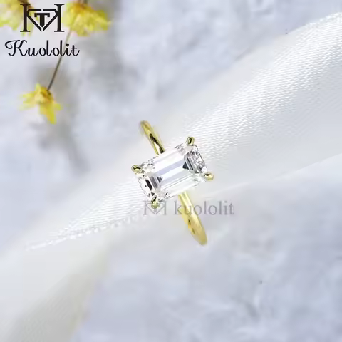 Kuololit 2.5CT Moissanite Ring for Women Solid 14K10K Yellow Gold 6*9 Emerald Cut D/VVS1 Solitaire R