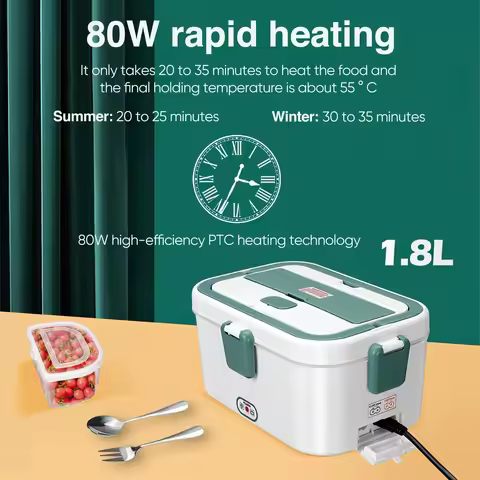 Electric Lunch Box Food Warmer 1.8 L 80W Outdoor Camping Bento Picnic Portable Food Heater Car Home 
