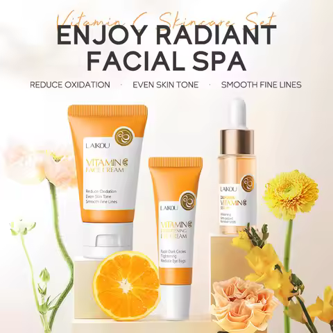 LAIKOU Vitamin C Skin Care Sets 3pcs Face Cream Serum Eye Cream Moisturizing Anti Wrinkles Facial Ca