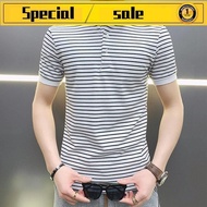 men shirt polo shirt baju t shirt lelaki T-Shirt Lengan Pendek Lelaki, Kemeja Polo Berjalur, Trend Musim Panas, Pemuda, Lapel Pakaian Lelaki, Baju