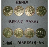 koin 10 Rupiah 1974 Tabanas kuning bekas pakai uang kuno