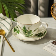 Erika Bay Leaf Green Linglan European Gold Plated Bone China Coffee Cup and Saucer Mug Afternoon tea cup