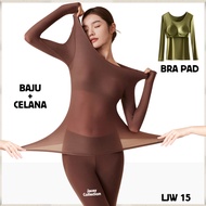 Women's Long John 15 Super Elastic Thermal Underwear With Bra Pad Thermal Wear Woman