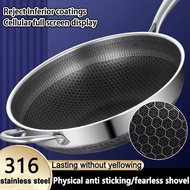 SUS316 Stainless Steel Honeycomb Nonstick Cooking Frying Wok 34CM Non Sicky Wok Periuk Masak