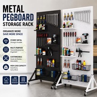 Floor Standing Movable Pegboard Vertical Display Rack, Hole Board Storage Organizer for Jewelry, Har