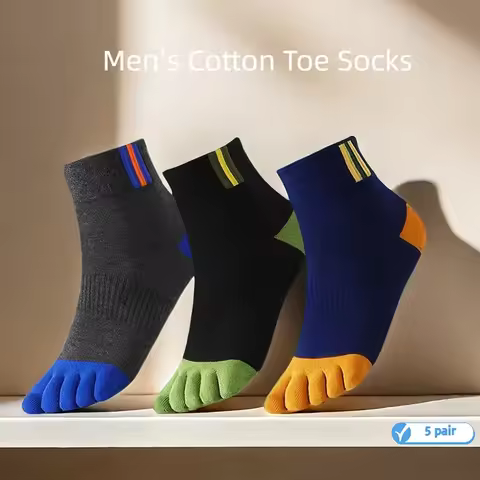 5 Pair Men's Casual Five-Toe Cotton Socks Breathable Five-Toe Sports Socks High Quality Split Toe So