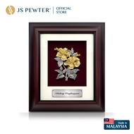 (JS Pewter) 8.5" x 10" Solid Wood Frame With Gold Plated Pewter Bunga Raya 2 Flowers | Corporate Gif