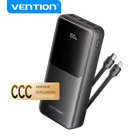 Vention 3C Certified 20000mAh 22.5w Power Bank Built-in USB-C Lightning Cable Portable Fast Charger 