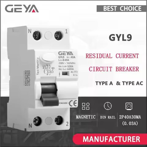 2P 40A 30MA Type AC & TYPE A RCCB Magnetic Residual Current Circuit Breaker AC ELCB GEYA GYL9