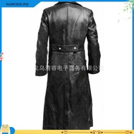 MEN'S GERMAN CLASSIC WW2 MILITARY UNIFORM OFFICER BLACK LEATHER TRENCH COAT
