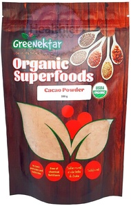 ผงคาเคา คาเคา ออร์แกนิค คาเคาแท้100 % นำเข้าจากเนเธอร์แลนด์ / Superfood Organic Cacao Powder ตรา Greenektar 100 กรัม ถุงซิปล็อค