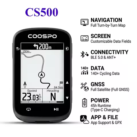 COOSPO CS500 Bike GPS Computer with Navigation Wireless Turn by Turn HRM Power Sensor Compatible Wat