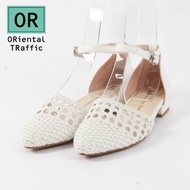 [二手] ORiental TRaffic 質感編織簍空繞踝跟鞋 (白)