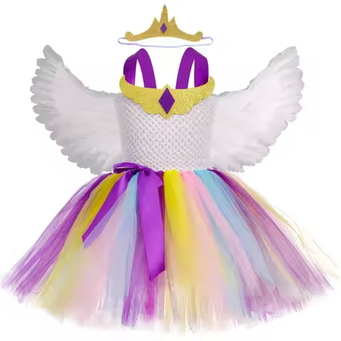 Unicorn Princess Celestia Tutu Dress for Girls Birthday Party Clothes Kids Halloween Carnival Cospla