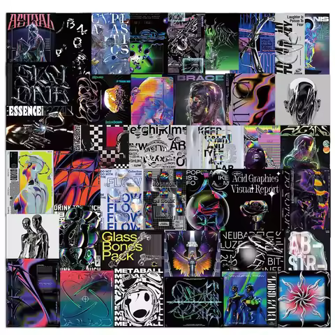 10/30/50PCS Trendy Style Acidic Design Graffiti Sticker Waterproof Luggage Refrigerator Water Cup Pe