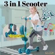 SG | 3 in 1 Kids Scooter Foldable Music  Adjustable Height scooter for kids  Kick Scooters 3 Wheels Kids Scooter