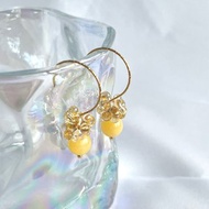 黃水晶與捷克水晶串珠 耳針 / 能量石 / 單顆寶石耳針 / 醫療級不鏽鋼 / 316 / 捷克水晶串珠 / 蝴蝶形水晶珠 / 可愛 / 抗過敏 / 黃水晶